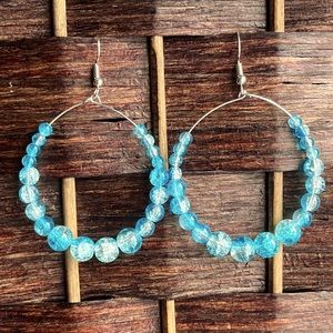 Blue Glass Bead Hoop Earrings